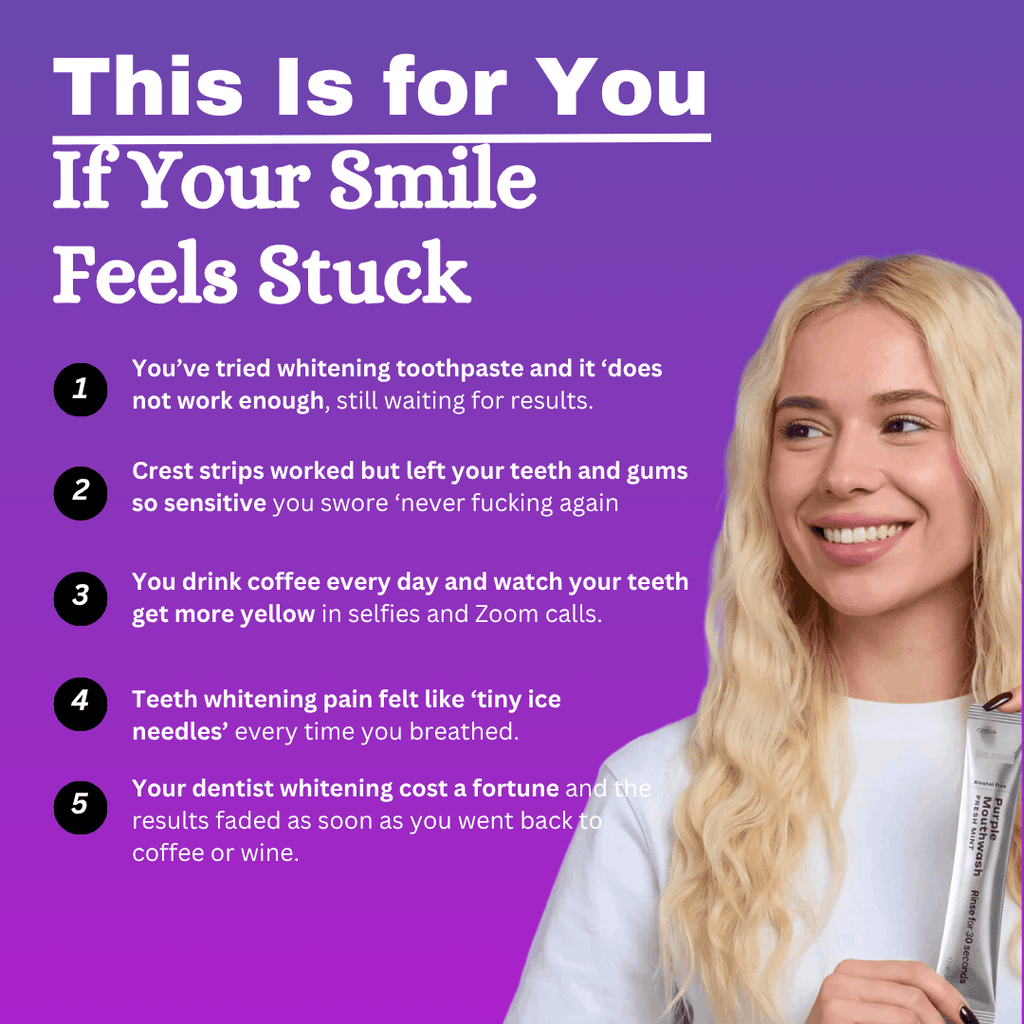 VioGlow Rinse — Purple Color‑Correcting Whitening Mouthwash Sachets Concept7
